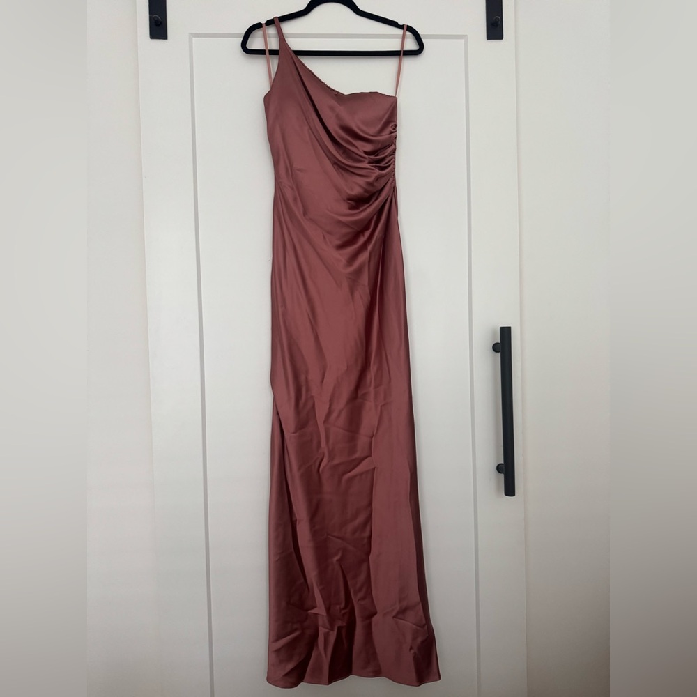 Revelry Strapless Satin Gown in Mauve